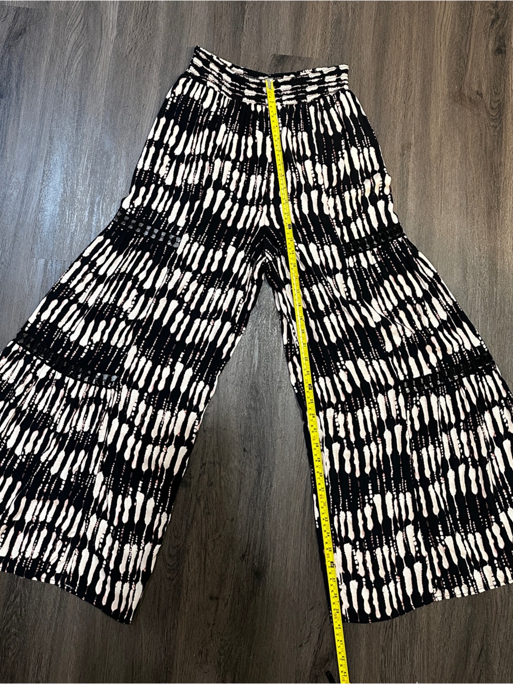 Boho Tie Dye Wide Leg Palazzo Pants Black Cream Festival Resort Large - Picture 8 of 9